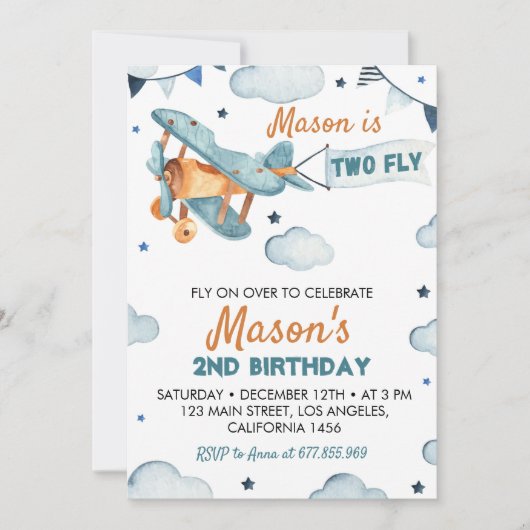 Invitation d'avion vintage 2e anniversaire (Devant)