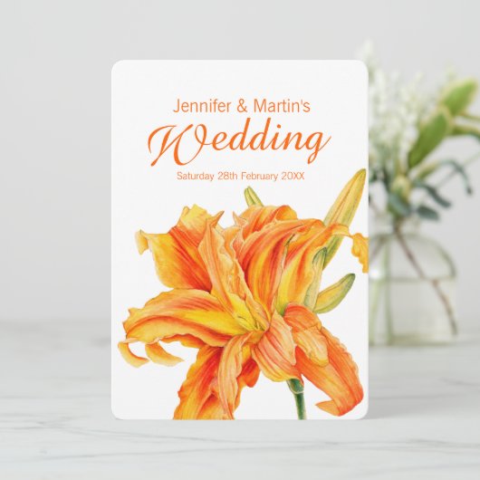 Invitation Daylily Hemerocallis mariage d'art orangé (Debout devant)