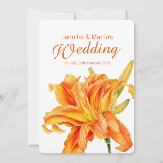 Invitation Daylily Hemerocallis mariage d'art orangé (Devant)