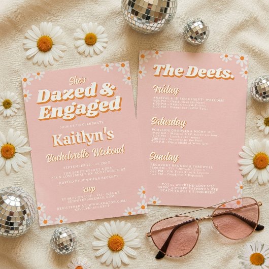 Invitation Dazed & Engaged Groovy 70s Bachelorette Itinerary