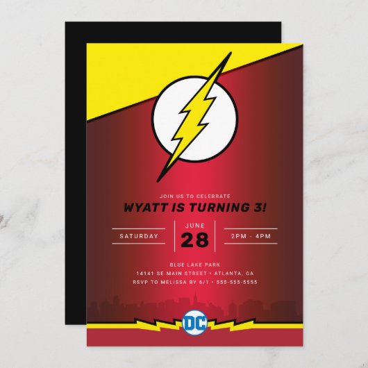 Invitation DC Comics - Flash | Anniversaire (Devant / Derrière)