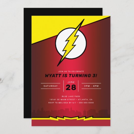 Invitation DC Comics - Flash | Anniversaire (Devant / Derrière)