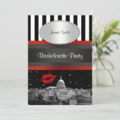 Invitation DC Skyline Blk Wht Strp Red Kiss Bachelorette (Debout devant)