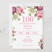 Invitation de 100e anniversaire de la florale rose (Devant)