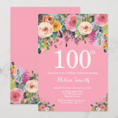 Invitation de 100e anniversaire de la florale rose (Devant / Derrière)