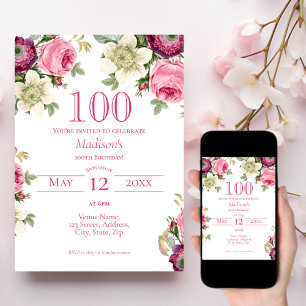 Invitation de 100e anniversaire de la florale rose