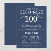 Invitation de 100e anniversaire surprise Bleu (Devant / Derrière)
