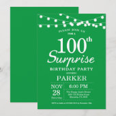 Invitation de 100e anniversaire surprise Vert (Devant / Derrière)
