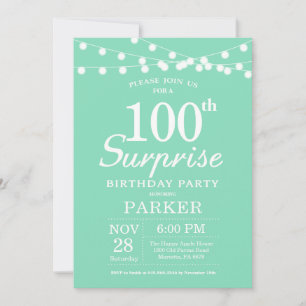 Invitation de 100e anniversaire surprise vert ment