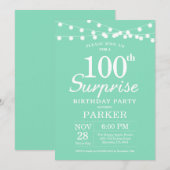 Invitation de 100e anniversaire surprise vert ment (Devant / Derrière)