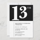 Invitation de 13e anniversaire en noir et blanc Ch (Devant)