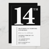Invitation de 14e anniversaire en noir et blanc Ch (Devant / Derrière)