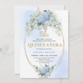 Invitation de 15 ans Fleurs Bleues Romantiques Or (Devant)