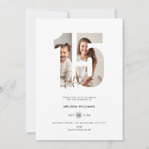 Invitation de 15 ans sur mesure avec photo blanche