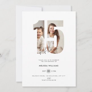 Invitation de 15 ans sur mesure avec photo blanche