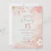 Invitation de 15e anniversaire de la florale rose (Devant)