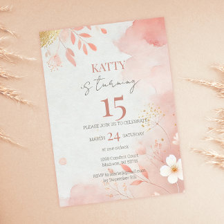 Invitation de 15e anniversaire de la florale rose