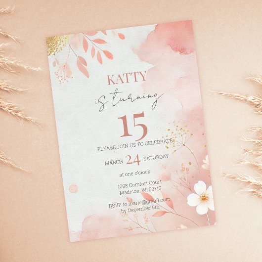 Invitation de 15e anniversaire de la florale rose