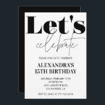 Invitation de 15e anniversaire en noir et blanc Mo<br><div class="desc">Black and White 15e anniversaire invitation Moderne calligraphie typographie féminine jalon classique élégant glam célébration</div>