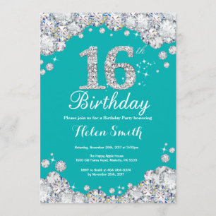 Invitation de 16e anniversaire Diamant Turquoise e