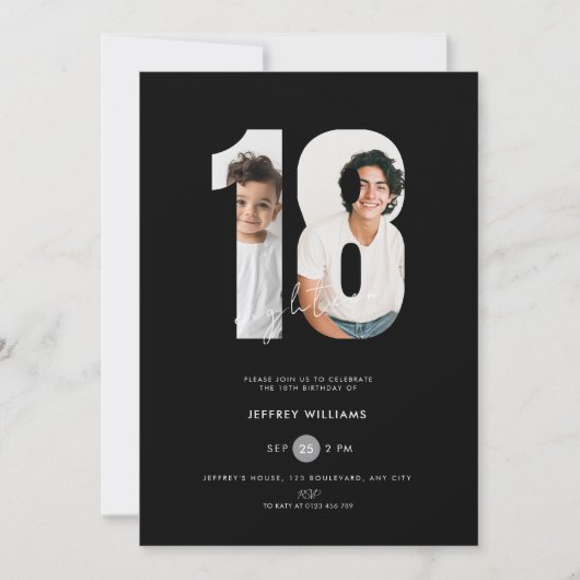 Invitation de 18 ans avec photo pour garçons - Noi (Devant)