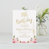 Invitation de 18e anniversaire Pink Gold Floral (Debout devant)