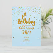 Invitation de 1er anniversaire bleu clair et or co (Debout devant)