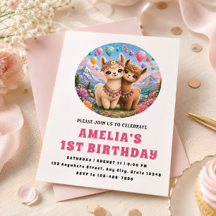 Invitation de 1er anniversaire de Boho Alpaca mign