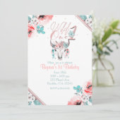 Invitation de 1er anniversaire florale Boho Chic W (Debout devant)