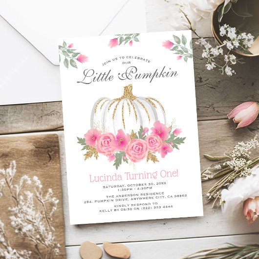 Invitation de 1er anniversaire florale Citrouille