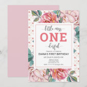 Invitation de 1er anniversaire florale rose (Devant / Derrière)