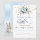 Invitation de 1er anniversaire garçon Boho Blue Pu (Devant / Derrière)