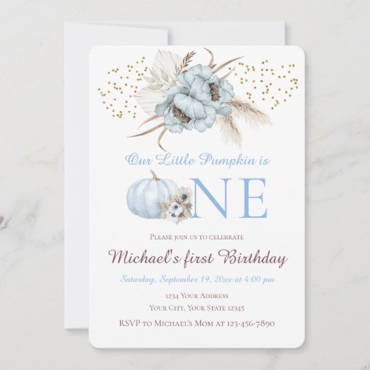 Invitation de 1er anniversaire garçon Boho Blue Pu (Devant)