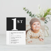 Invitation de 1er anniversaire noir Chic Garçon Ph (Debout devant)
