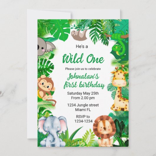 Invitation de 1er anniversaire Wild une invitation (Devant)