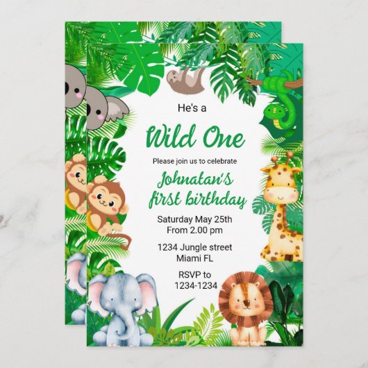 Invitation de 1er anniversaire Wild une invitation (Devant / Derrière)