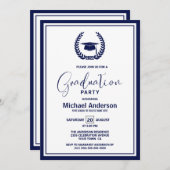 Invitation de 2022 Navy Blue Border Graduation Par (Devant / Derrière)