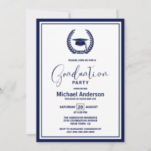 Invitation de 2022 Navy Blue Border Graduation Par