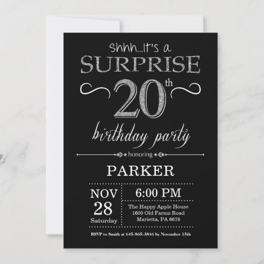 Invitation de 20e anniversaire Surprise Black and  (Devant)