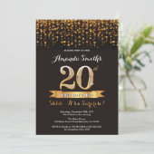 Invitation de 20e anniversaire Surprise Noir et Or (Debout devant)