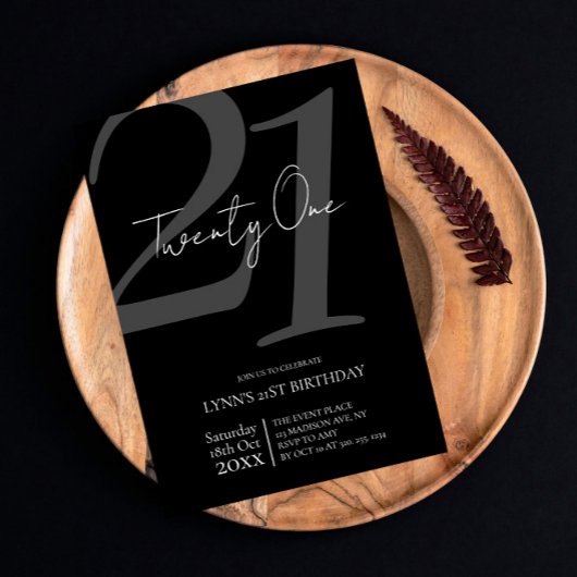 Invitation de 21e anniversaire en noir et blanc