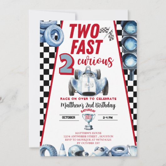 Invitation de 2e anniversaire de garçon de course (Devant)