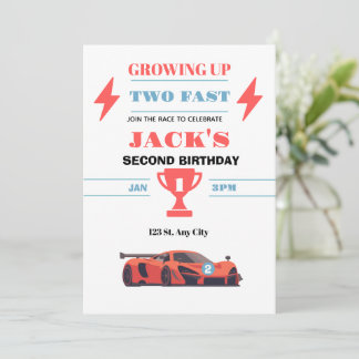 Invitation de 2e anniversaire de voiture de course