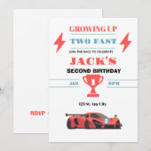 Invitation de 2e anniversaire de voiture de course (Devant / Derrière)