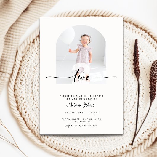 Invitation de 2e anniversaire moderne avec photo c