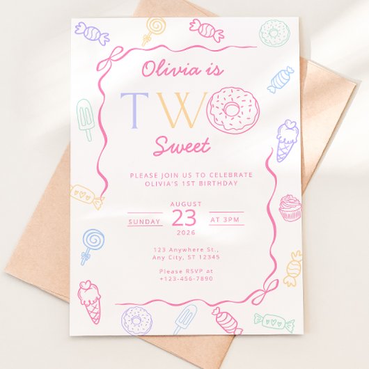 Invitation de 2e anniversaire Two Sweet Candy Land