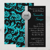 Invitation de 30e anniversaire Aqua, Black et Silv (Devant / Derrière)