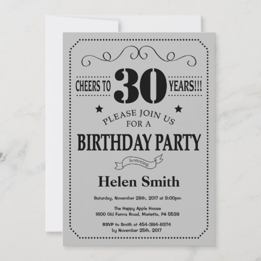 Invitation de 30e anniversaire Black and Silver Gr (Devant)