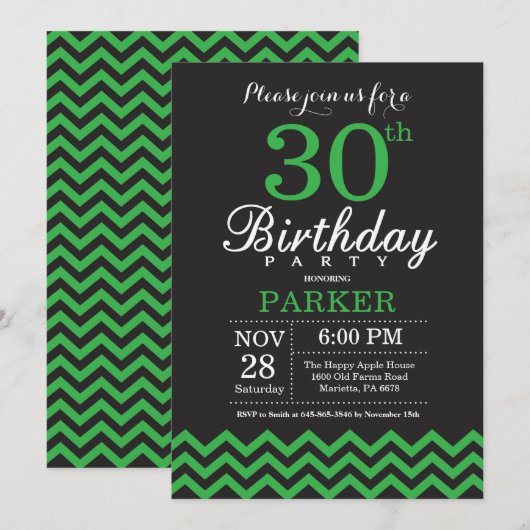 Invitation de 30e anniversaire Chevron noir et ver (Devant / Derrière)