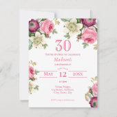 Invitation de 30e anniversaire de la florale rose (Devant)